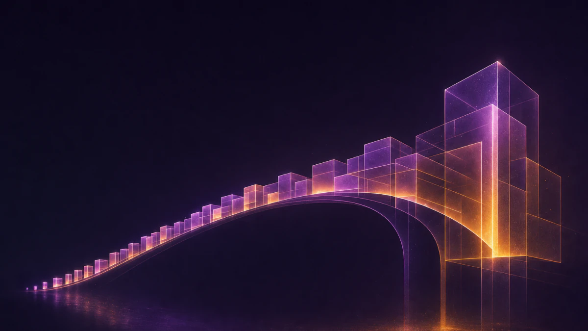 Abstracte illustratie: dertig jaar aan bouwstenen die samen een brug vormen