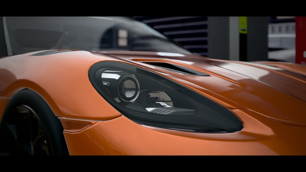 A close-up of the 718 Spyder RS headlight during Up we go